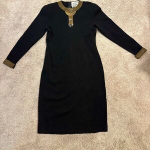 Women's vintage black with gold and diamond long sleeve dress
